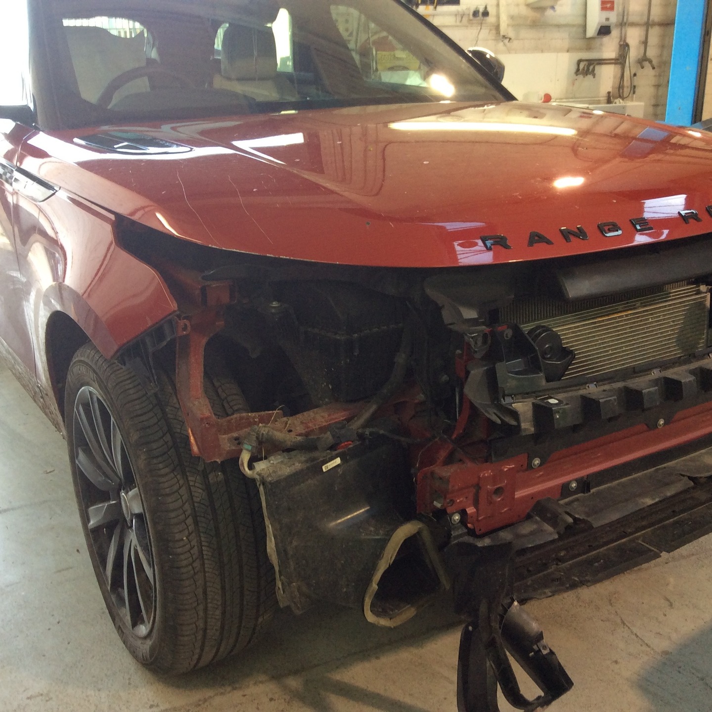 Front-end accident repair in progress